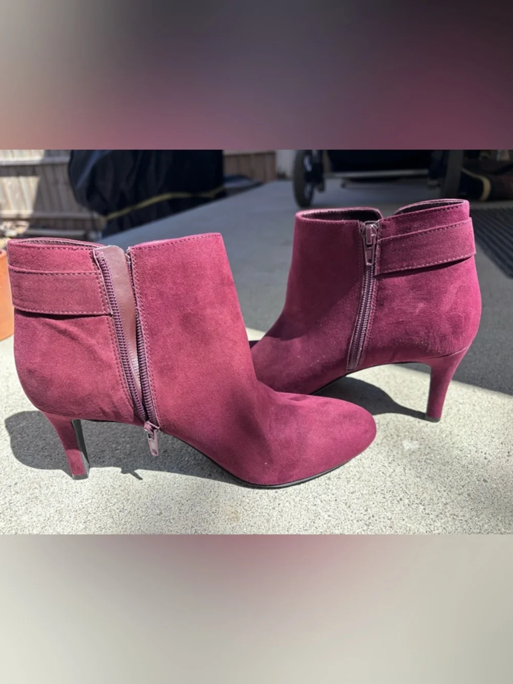 Alfani Women’s Burgundy Suede Ankle Boots - Stylish Kitten Heel size 7.5 - Picture 11 of 12
